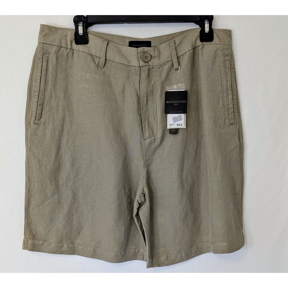 Magaschoni Men’s European Linen Shorts Beige Khaki Size 33 $58 MSRP